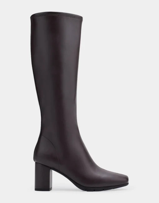 Comfortable Women's Tall Shaft Boot in Brown Faux Leather