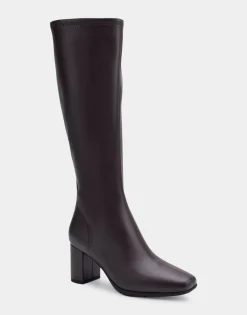 Comfortable Women's Tall Shaft Boot in Brown Faux Leather