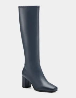 Comfortable Women's Tall Shaft Boot in Navy Faux Leather