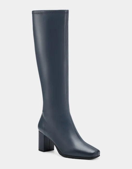 Comfortable Women's Tall Shaft Boot in Navy Faux Leather
