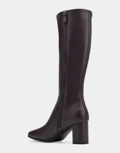 Comfortable Women's Tall Shaft Boot in Brown Faux Leather