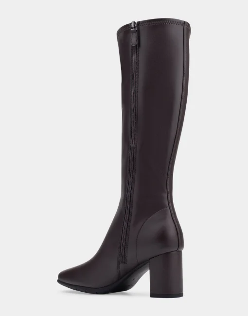 Comfortable Women's Tall Shaft Boot in Brown Faux Leather