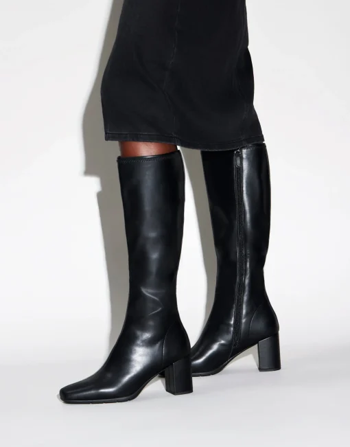Comfortable Women's Tall Shaft Boot in Black Faux Leather