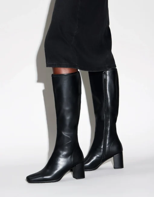 Comfortable Women's Tall Shaft Boot in Black Faux Leather