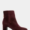 Comfortable Women's Tapered Toe Covered Heel Bootie in Deep Aubergine Suede