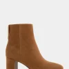 Comfortable Women's Tapered Toe Covered Heel Bootie in Tobacco Suede