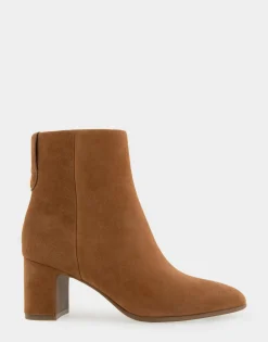 Comfortable Women's Tapered Toe Covered Heel Bootie in Tobacco Suede