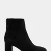 Comfortable Women's Tapered Toe Covered Heel Bootie in Black Suede