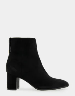 Comfortable Women's Tapered Toe Covered Heel Bootie in Black Suede