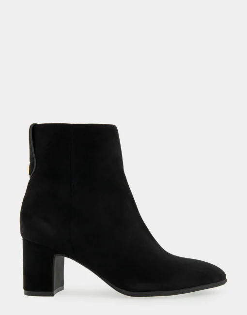 Comfortable Women's Tapered Toe Covered Heel Bootie in Black Suede