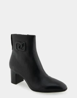 Comfortable Women's Tapered Toe Covered Heel Bootie in Black Leather