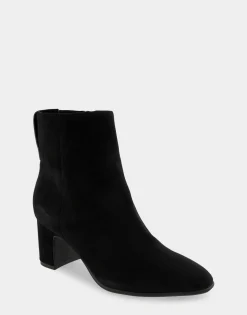 Comfortable Women's Tapered Toe Covered Heel Bootie in Black Suede