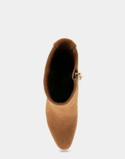 Comfortable Women's Tapered Toe Covered Heel Bootie in Tobacco Suede