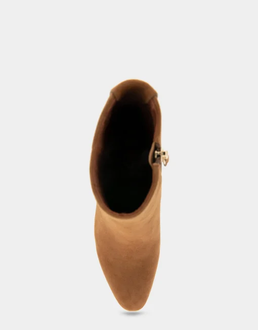 Comfortable Women's Tapered Toe Covered Heel Bootie in Tobacco Suede