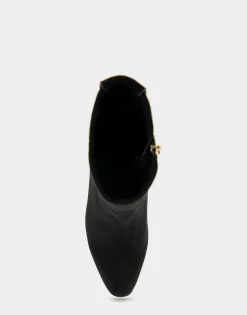 Comfortable Women's Tapered Toe Covered Heel Bootie in Black Suede