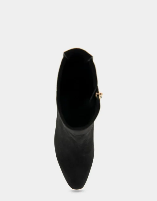 Comfortable Women's Tapered Toe Covered Heel Bootie in Black Suede