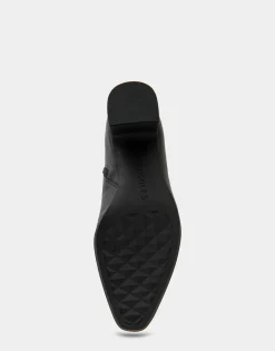 Comfortable Women's Tapered Toe Covered Heel Bootie in Black Leather