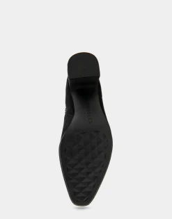 Comfortable Women's Tapered Toe Covered Heel Bootie in Black Suede