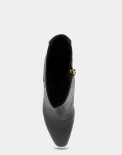Comfortable Women's Tapered Toe Covered Heel Bootie in Black Leather
