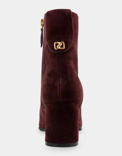 Comfortable Women's Tapered Toe Covered Heel Bootie in Deep Aubergine Suede