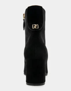 Comfortable Women's Tapered Toe Covered Heel Bootie in Black Suede