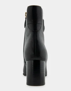 Comfortable Women's Tapered Toe Covered Heel Bootie in Black Leather