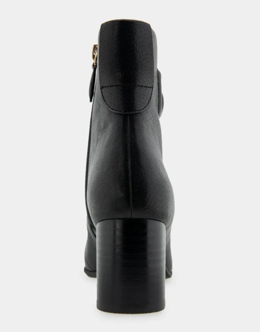 Comfortable Women's Tapered Toe Covered Heel Bootie in Black Leather