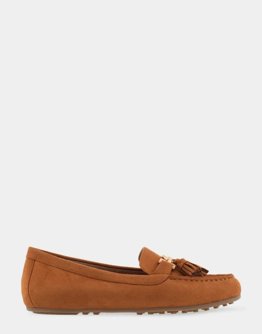 Comfortable Women's Tasseled Loafer in Tan Faux Suede