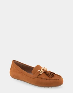 Comfortable Women's Tasseled Loafer in Tan Faux Suede