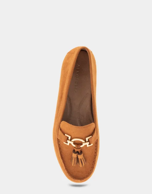 Comfortable Women's Tasseled Loafer in Tan Faux Suede