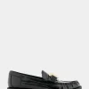Comfortable Women's Textured Rose Chain Link Flexible Tailored Weejun Loafer in Black Faux Leather Faux Leather