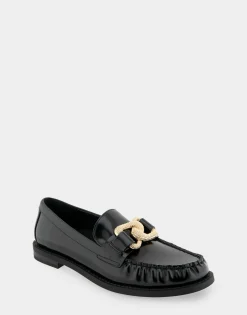 Comfortable Women's Textured Rose Chain Link Flexible Tailored Weejun Loafer in Black Faux Leather Faux Leather