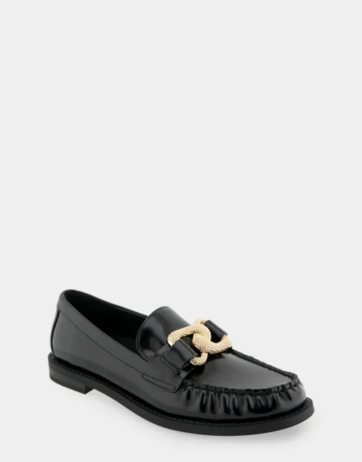 Comfortable Women's Textured Rose Chain Link Flexible Tailored Weejun Loafer in Black Faux Leather Faux Leather