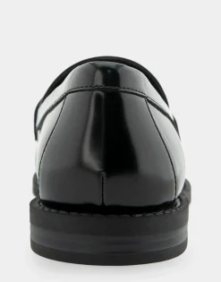 Comfortable Women's Textured Rose Chain Link Flexible Tailored Weejun Loafer in Black Faux Leather Faux Leather