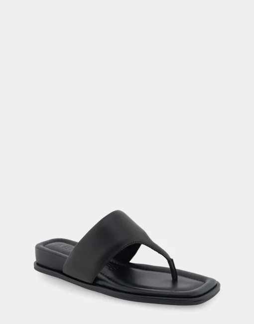 Comfortable Women's Thong Mini Wedge Sandal in Black Leather