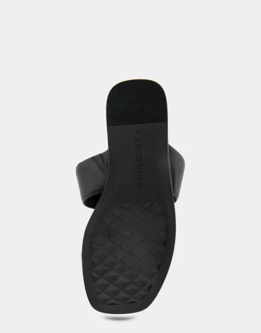 Comfortable Women's Thong Mini Wedge Sandal in Black Leather