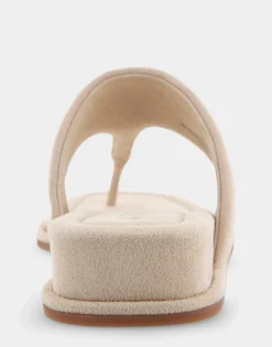 Comfortable Women's Thong Mini Wedge Sandal in Pale Khaki Suede