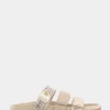 Comfortable Women's Three Band Footbed Sandal in Gold Metallic Leather