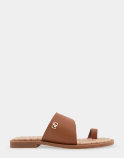 Comfortable Women's Toe Ring Sandal in Tan Faux Leather