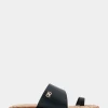 Comfortable Women's Toe Ring Sandal in Black Faux Leather