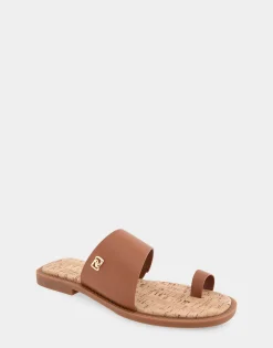Comfortable Women's Toe Ring Sandal in Tan Faux Leather