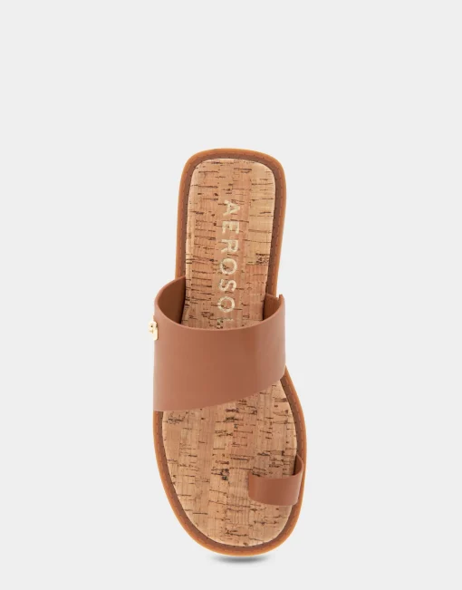 Comfortable Women's Toe Ring Sandal in Tan Faux Leather