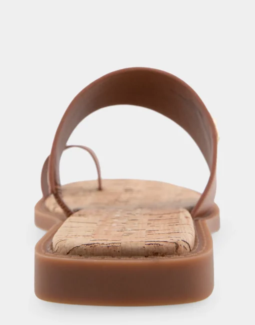 Comfortable Women's Toe Ring Sandal in Tan Faux Leather