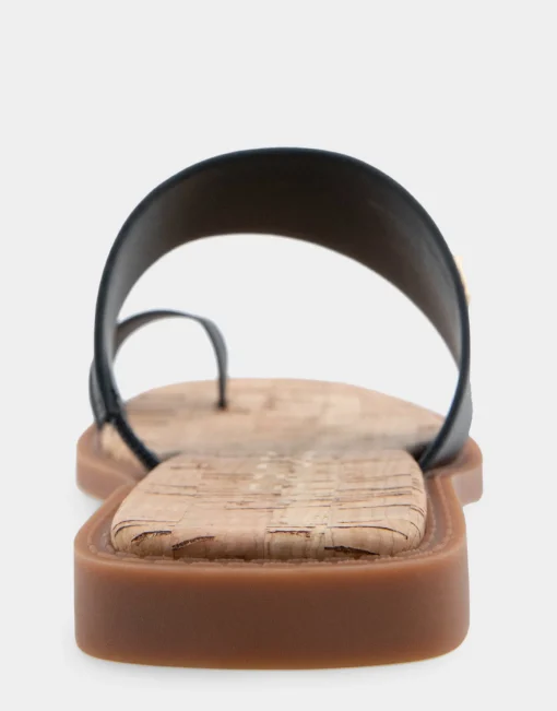Comfortable Women's Toe Ring Sandal in Black Faux Leather