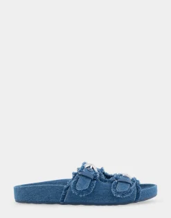 Comfortable Women's Two Band Molded Footbed Sandal in Denim Fabric Denim Fabric