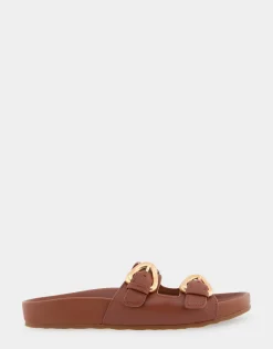 Comfortable Women's Two Band Molded Footbed Sandal in Gingerbread Leather