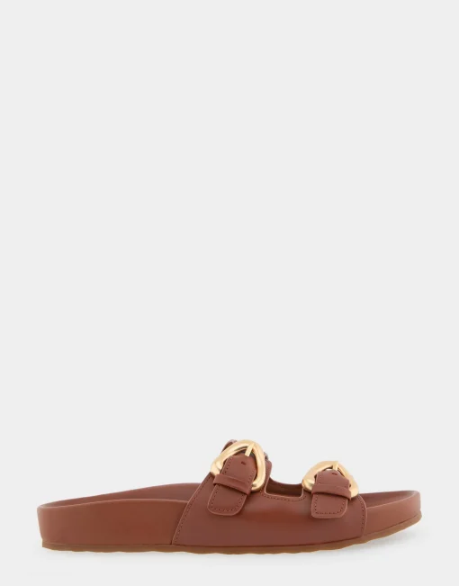 Comfortable Women's Two Band Molded Footbed Sandal in Gingerbread Leather