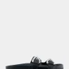 Comfortable Women's Two Band Molded Footbed Sandal in Black Leather