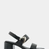 Comfortable Women's Two Band Slingback Block Heel Sandal in Black Leather