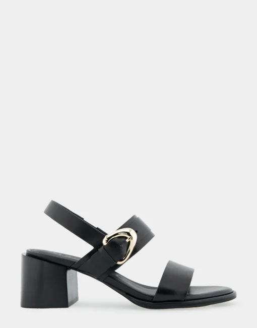 Comfortable Women's Two Band Slingback Block Heel Sandal in Black Leather